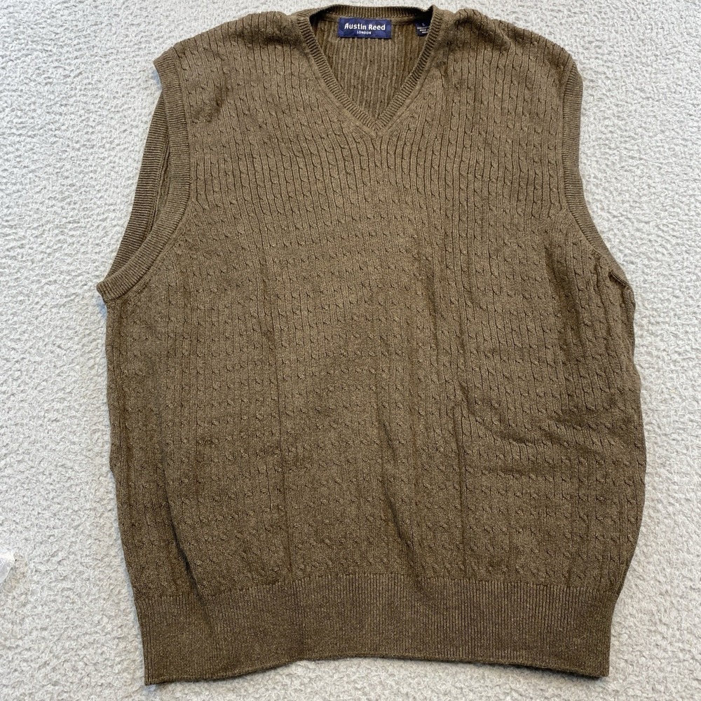 Austin Reed Vest Men's Large Brown‎ Cable Knit Cotton Golf Preppy Casual Vintage